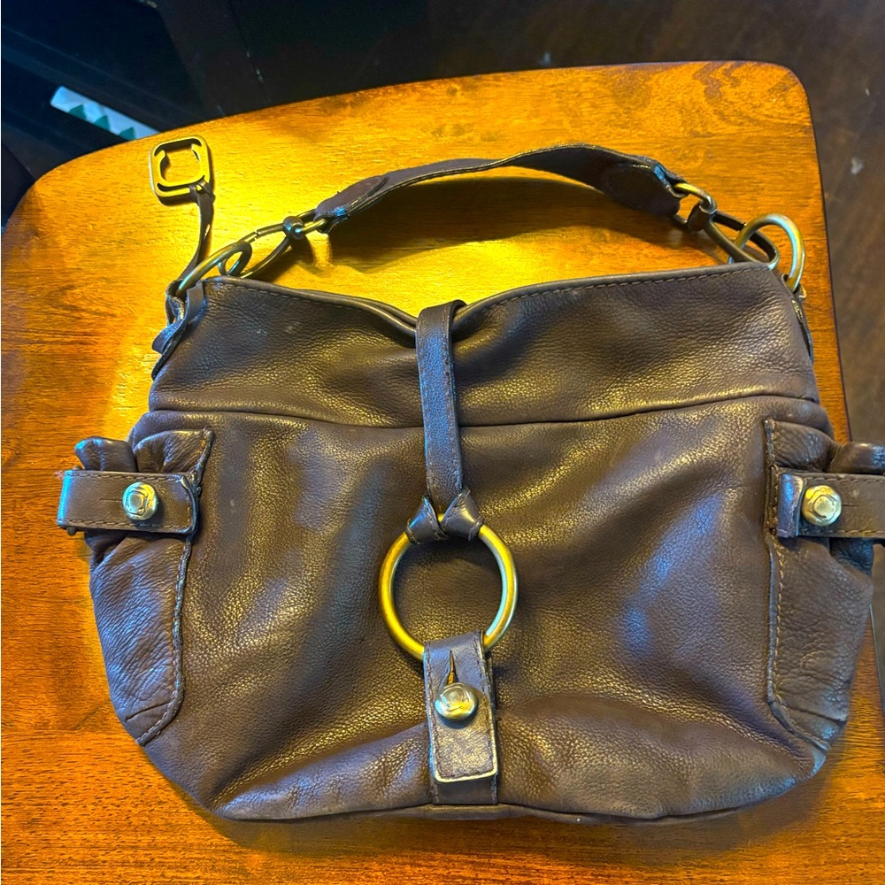Orciani Dark Brown Leather Hobo Bag